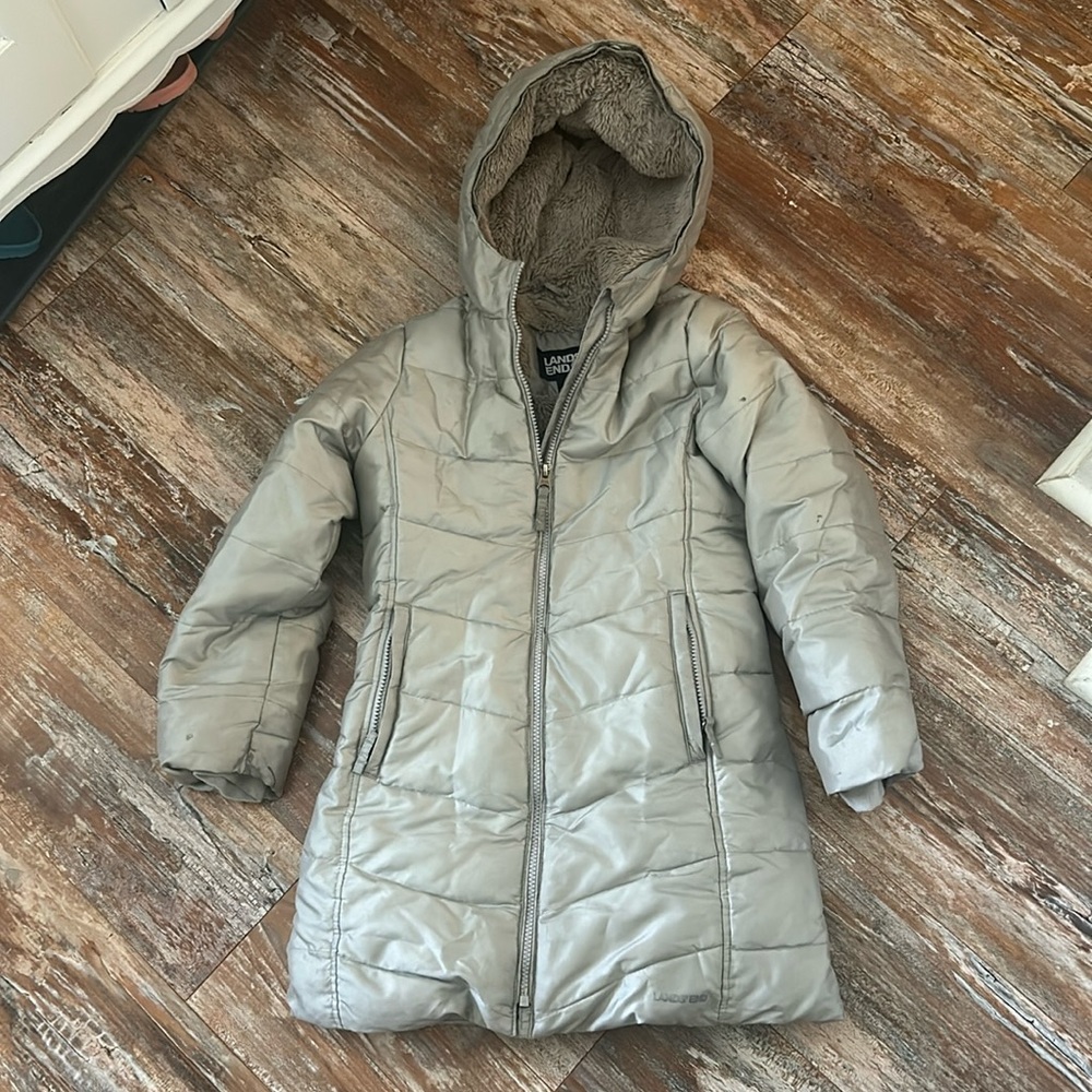 Lands' End Girls Winter Fleece Lined Down Alternative ThermoPlume Coat